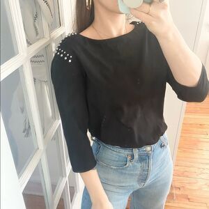 H&M Rhinestone Shoulder 3/4 Sleeve Black Blouse 2 / Small
